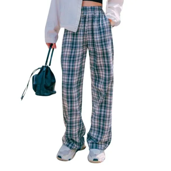Blue Plaid Pull On Casual Pant XS - Picture 1 of 9